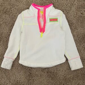Vineyard Vines White Pullover with Neon Pink and Neon Yellow Trim
